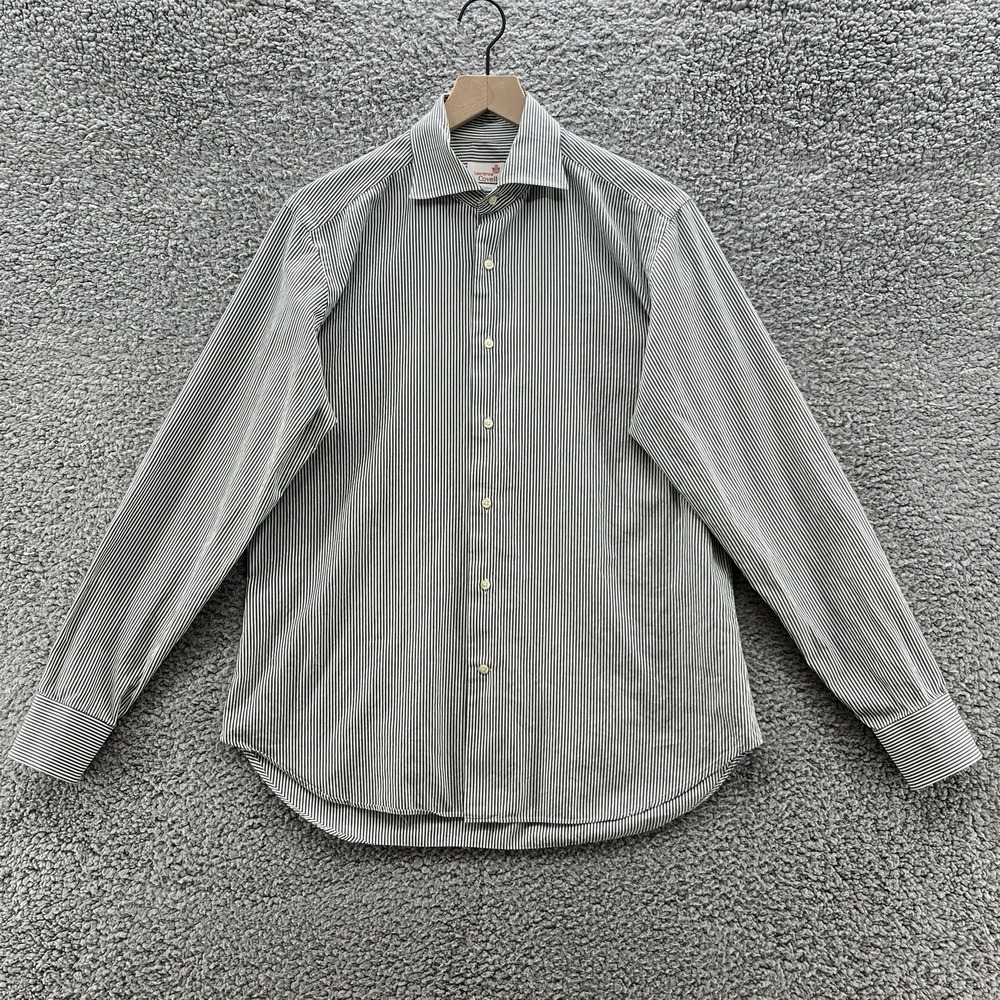 Lawrence Covell Shirt Mens Large Gray Stripe Cotton Button Up Dress Shirt Italy